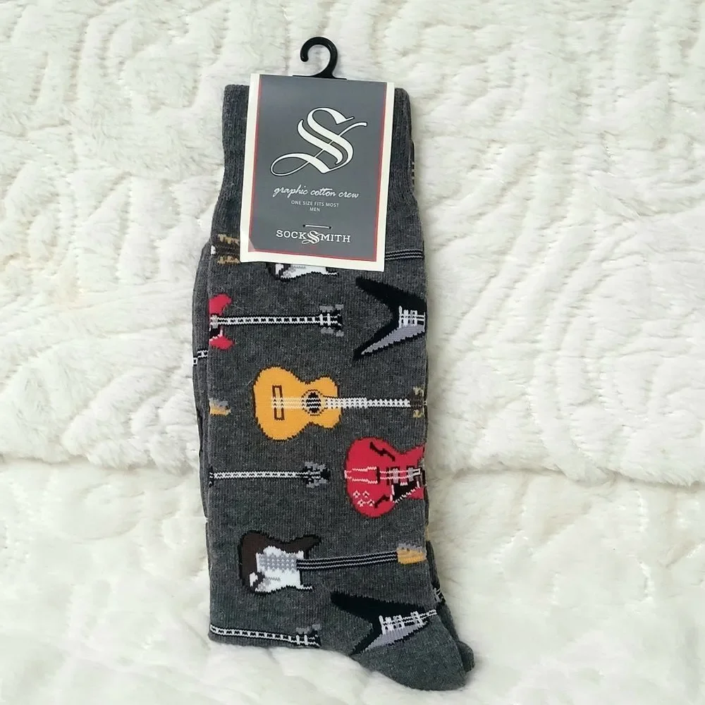 Socksmith Guitar Riff Crew Socks Multicolor Electric Acoustic Guitars OSFM New